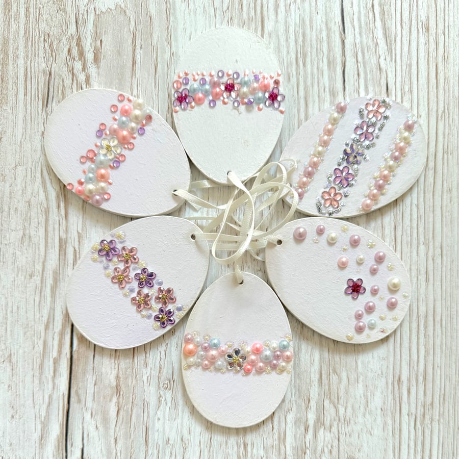 6 Easter egg decoration - hanging jewelled egg, set of 6