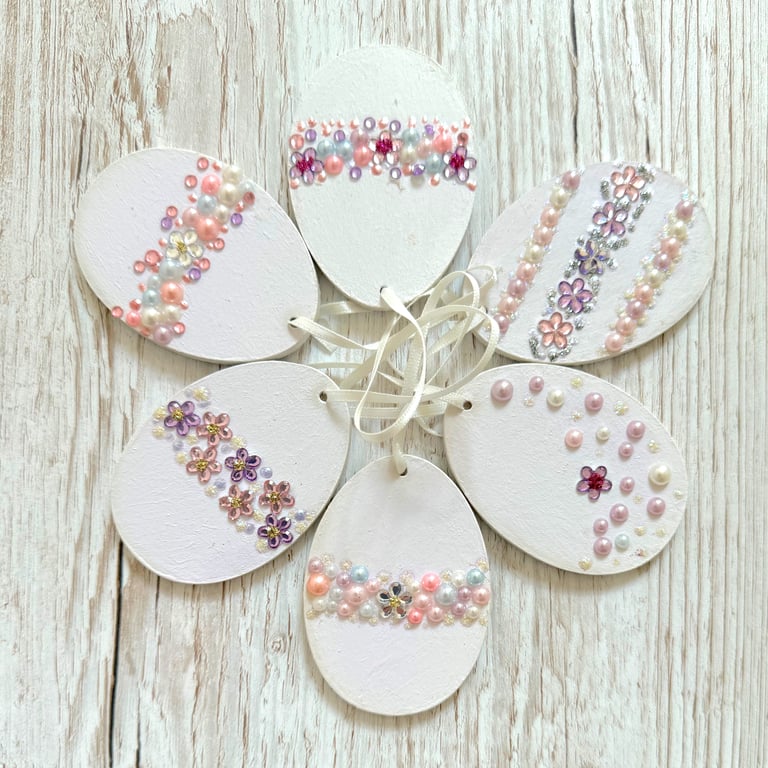 6 Easter egg decoration - hanging jewelled egg, set of 6