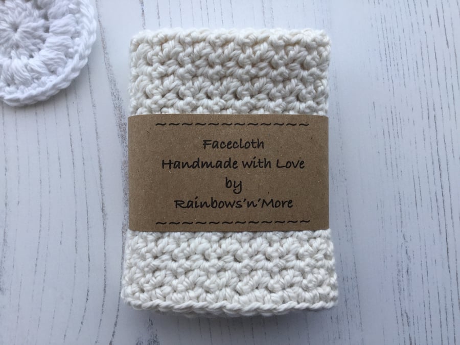Crocheted Facecloth in Cream Soft Cotton