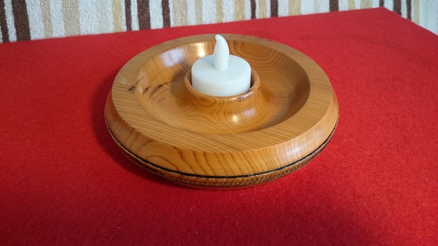 Candle Holder Dish (15) Handmade Wooden 