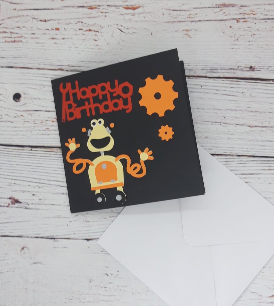 Simple Handmade Birthday Card, Robot Birthday Card, Fun Birthday Card for Kids