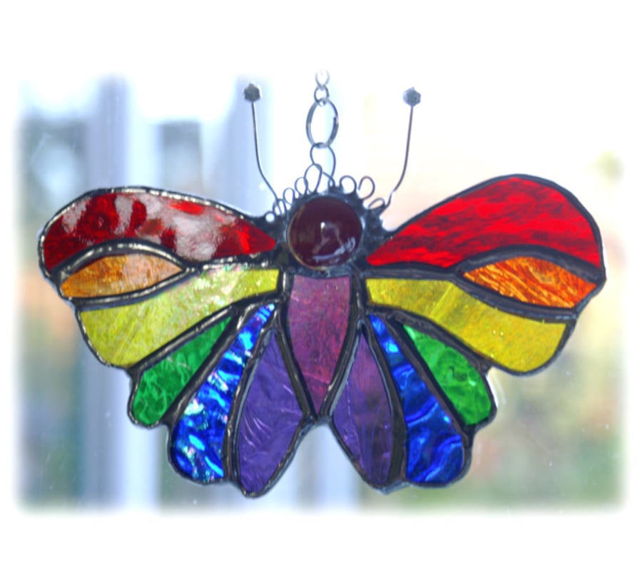 Butterfly Suncatcher Stained Glass Rainbow Handmade 044