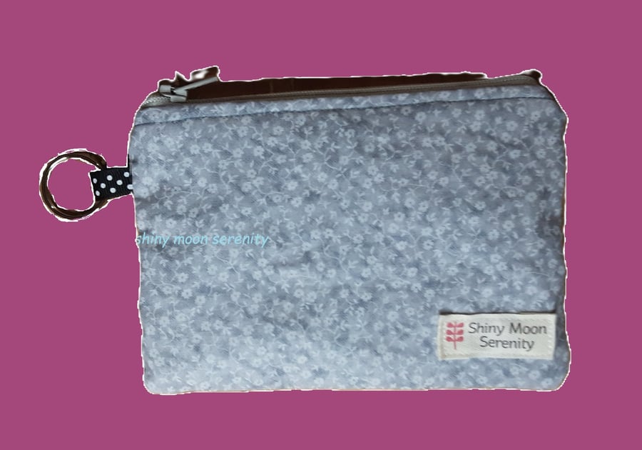 Pouch Silver Grey with small Flower Print