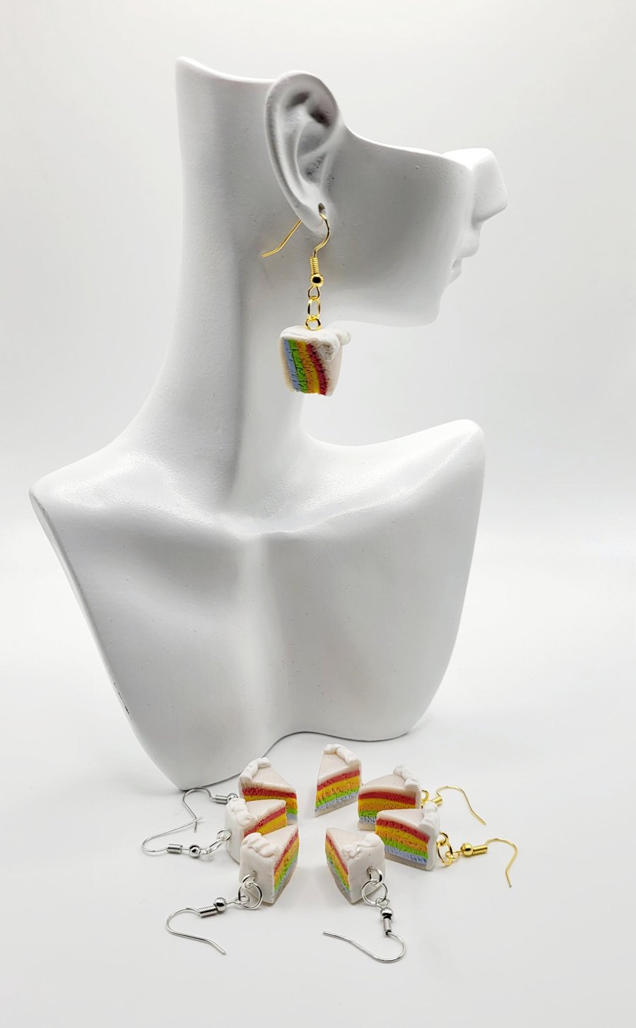 Handmade Rainbow Cake Slice Earrings, Colourful Artisan Jewellery, Boho Dangle A