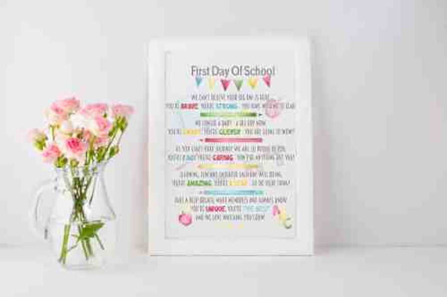 First day of school poem for girl or boy -PRINT ONLY school name added, 
