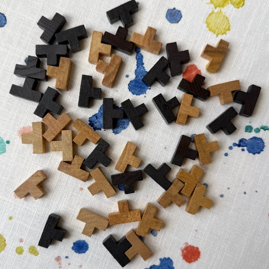 46 Wooden T Puzzle Pieces - Incomplete Set For Reuse - Super Seconds