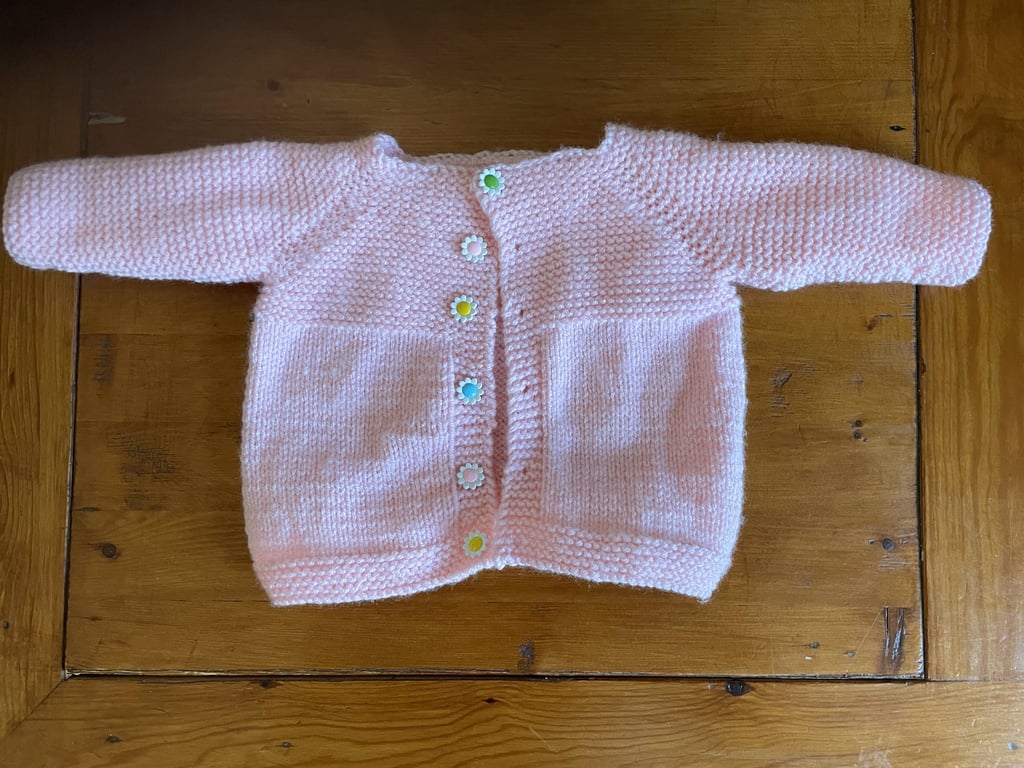 Hand made girl's pink cardigan for ages 6-8 months