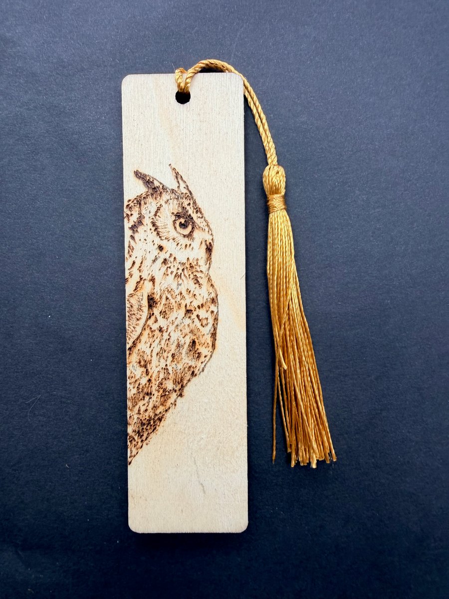 Long eared owl pyrography bookmark