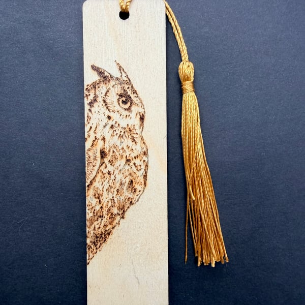 Long eared owl pyrography bookmark