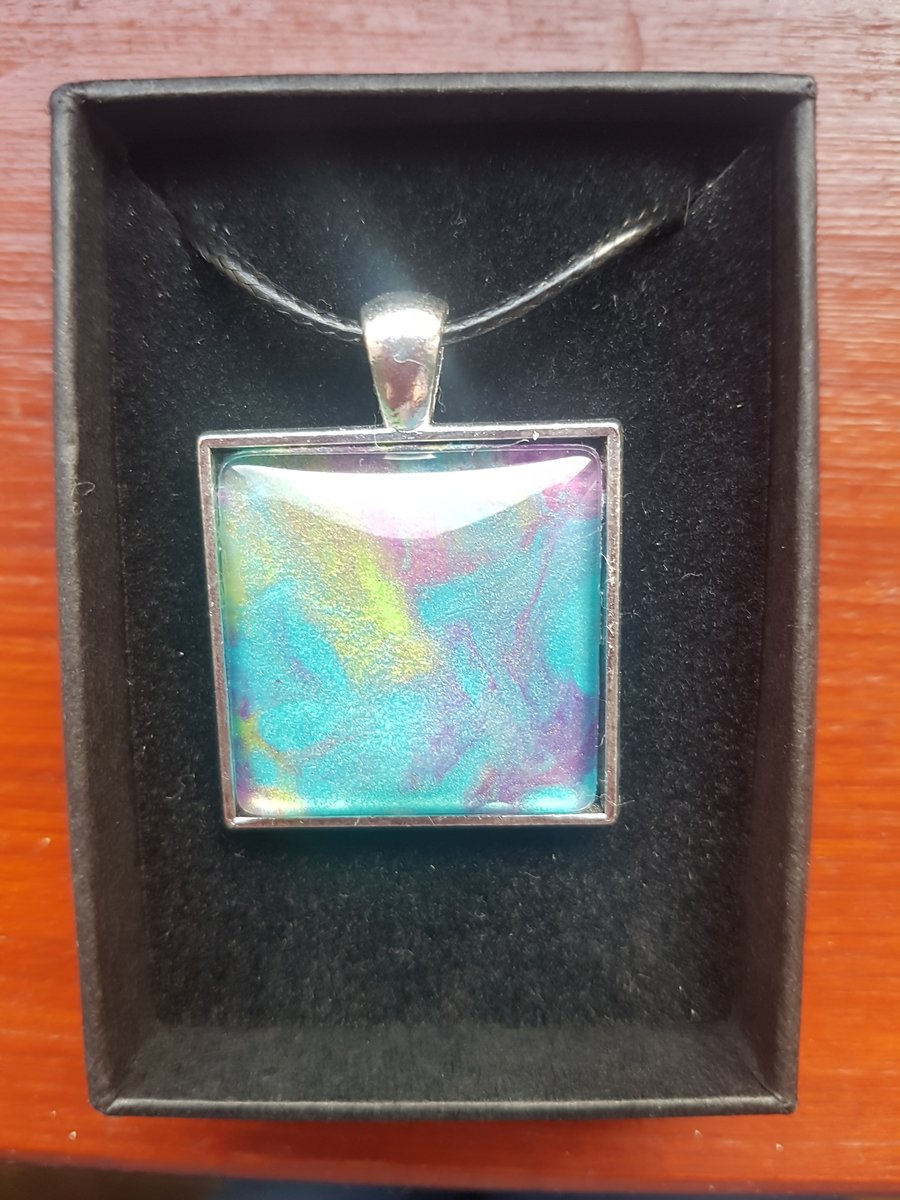 Dreamy abstract pendant with Black cord necklace 