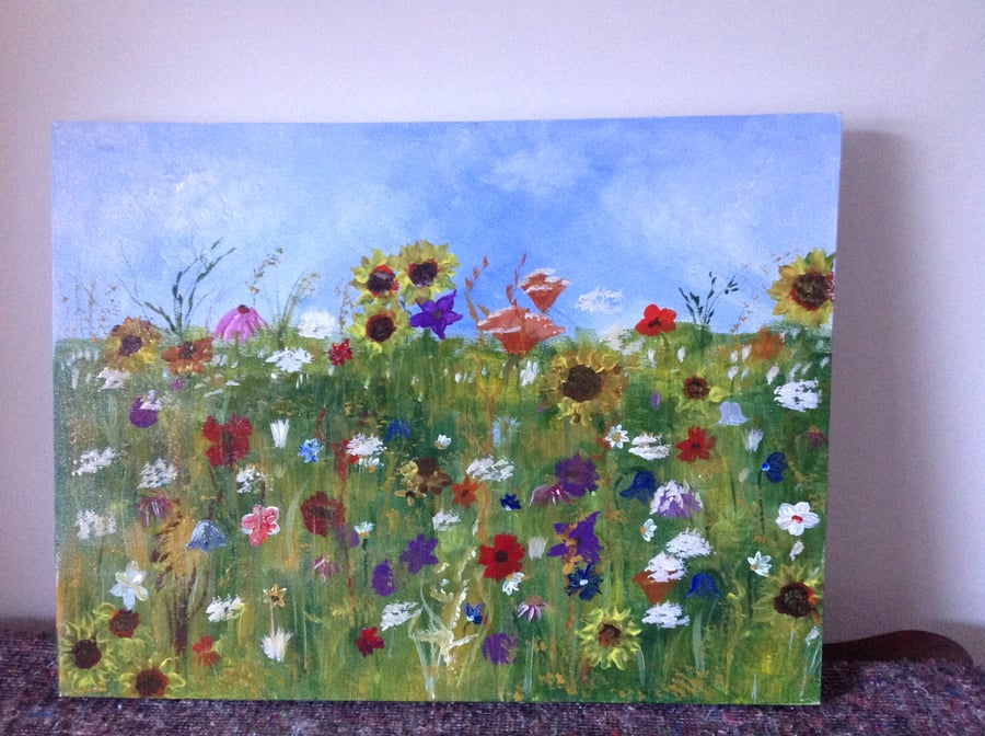 Acrylic painting meadow field.
