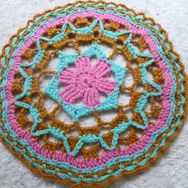 Colourful Crochet Mandala Table Mat or Table Centre Piece