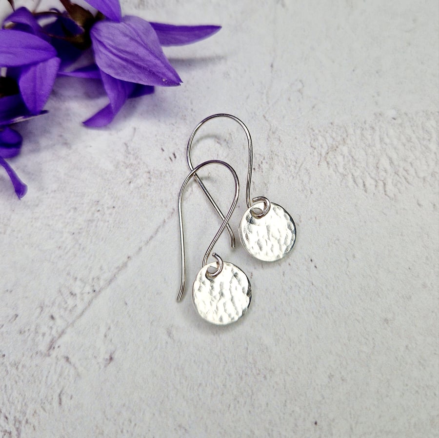 Hammered Silver Disc Earrings