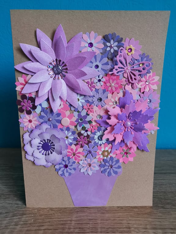 Floral flower greeting card handmade luxury greeting card - boxed