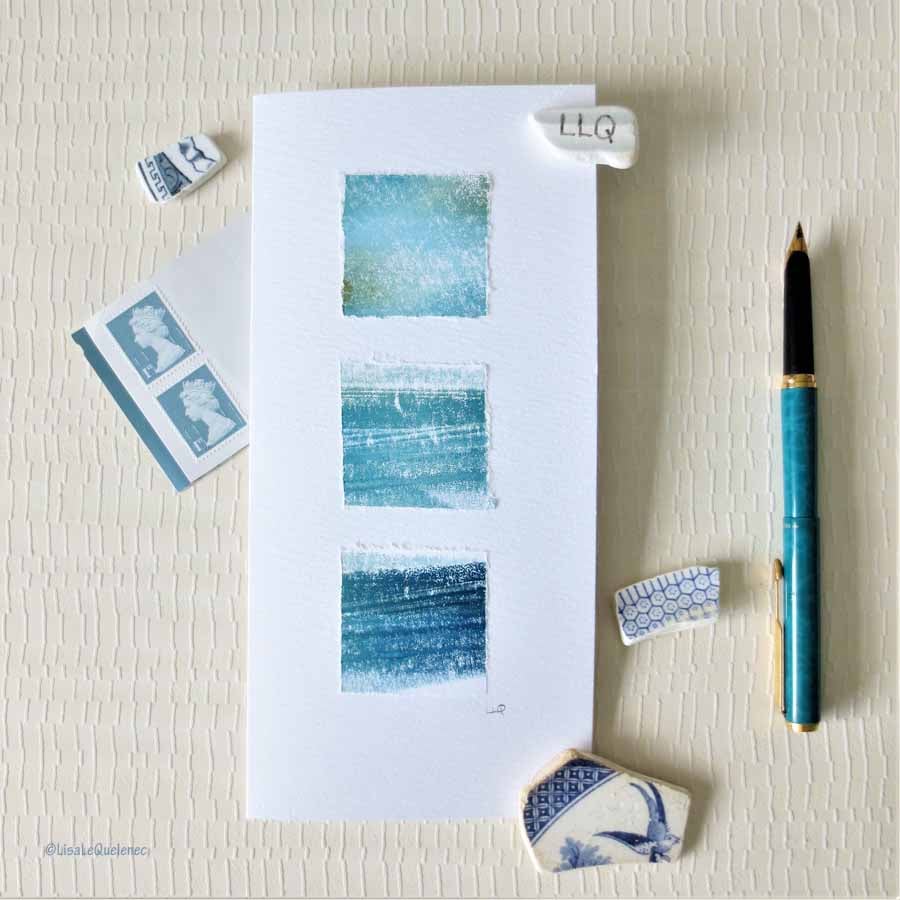 Abstract mixed media art card inspired by the sea