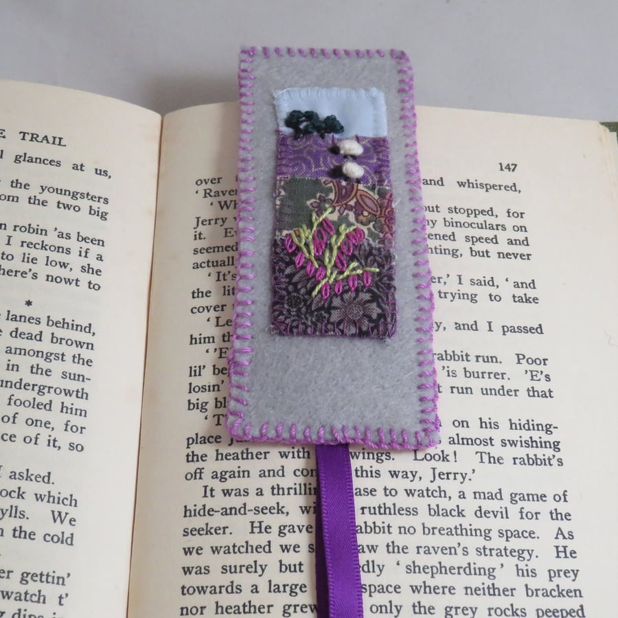 Embroidered Bookmark - Sheep and Heather