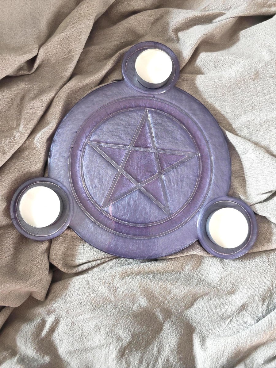Pentagram Candle Holder: Purple Witchcraft Handmade Resin Decor