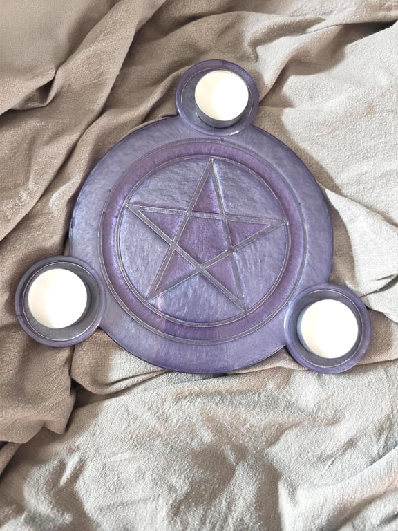 Pentagram Candle Holder: Purple Witchcraft Handmade Resin Decor