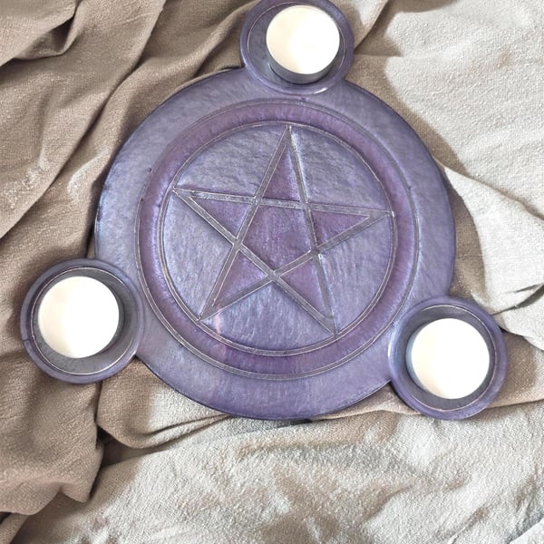 Pentagram Candle Holder: Purple Witchcraft Handmade Resin Decor