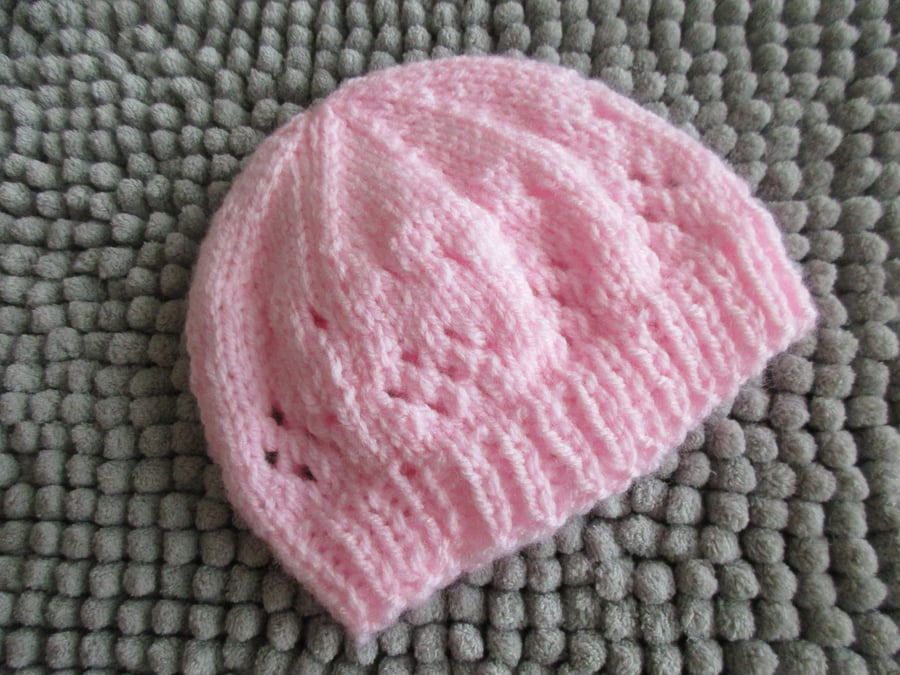 Newborn Lacey Baby Pink Beanie