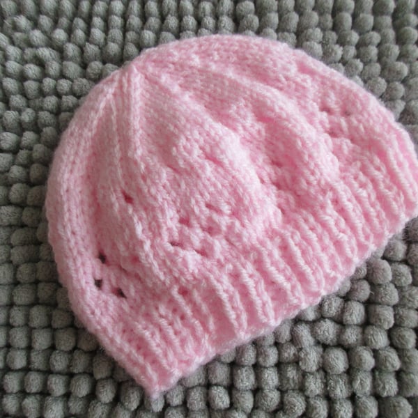 Newborn Lacey Baby Pink Beanie