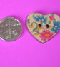 Wooden Heart Buttons Floral Pink Turquoise Yellow 6pk 25x22mm (H24) - Image 2