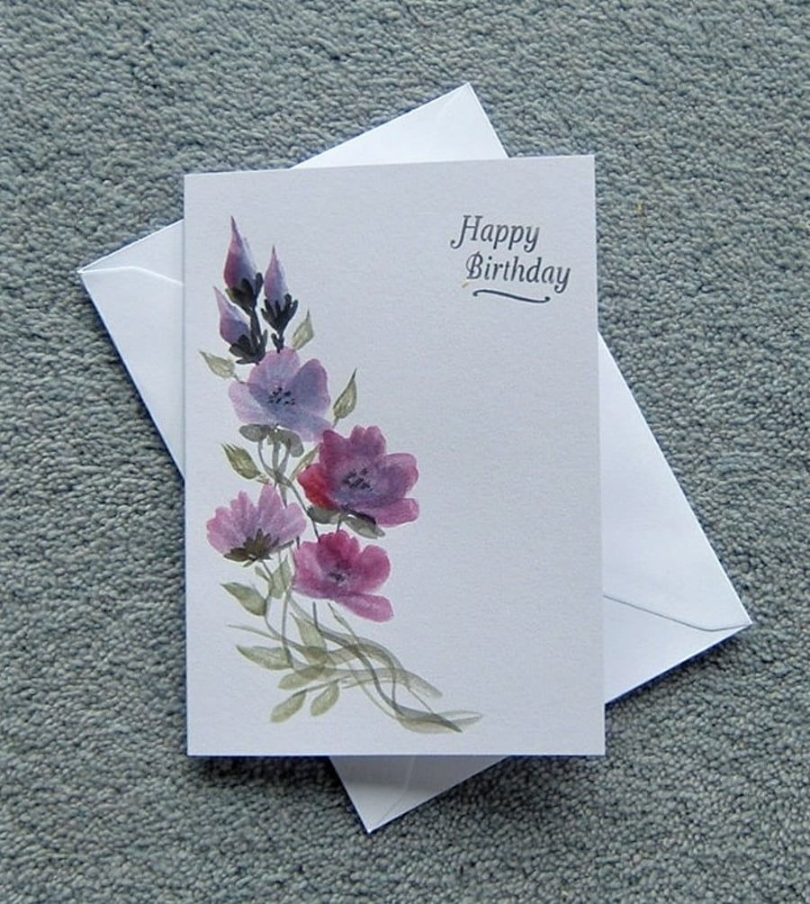 hand painted floral Birthday card ( ref FA 209 D3 )