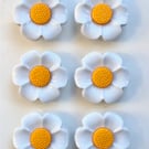 6 Flower Buttons, White Petals Gold Centre, 21mm Wide, Glossy, Buy 1 Get 1 Free