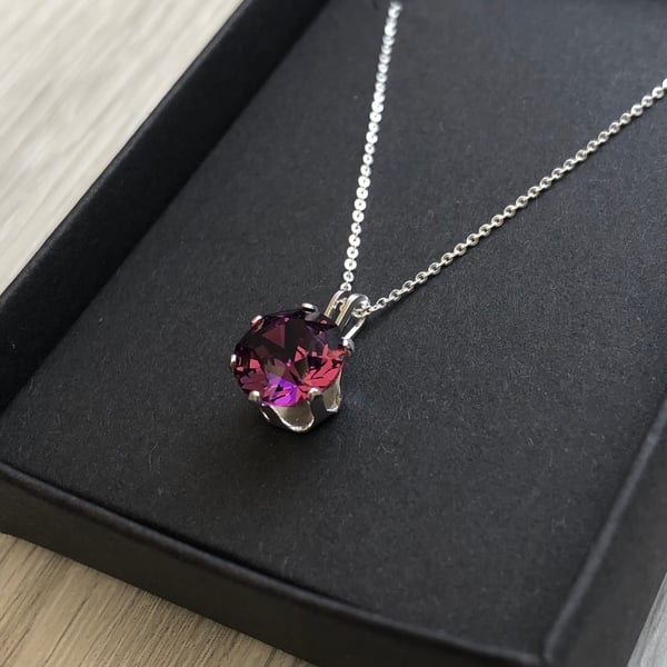 Amethyst  Swarovski Crystal Sterling Silver Necklace 