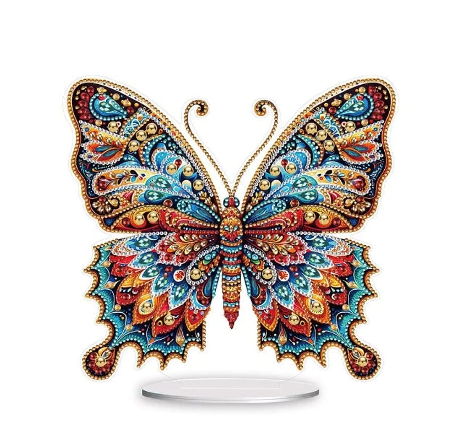 5D DIY Mosaic Orange and Blue Butterfly Diamond Painting Kit Embroidery Rhinesto