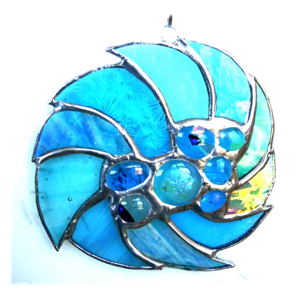 WhirlPool Suncatcher Stained Glass British Handmade Waves Sea Abstract 008