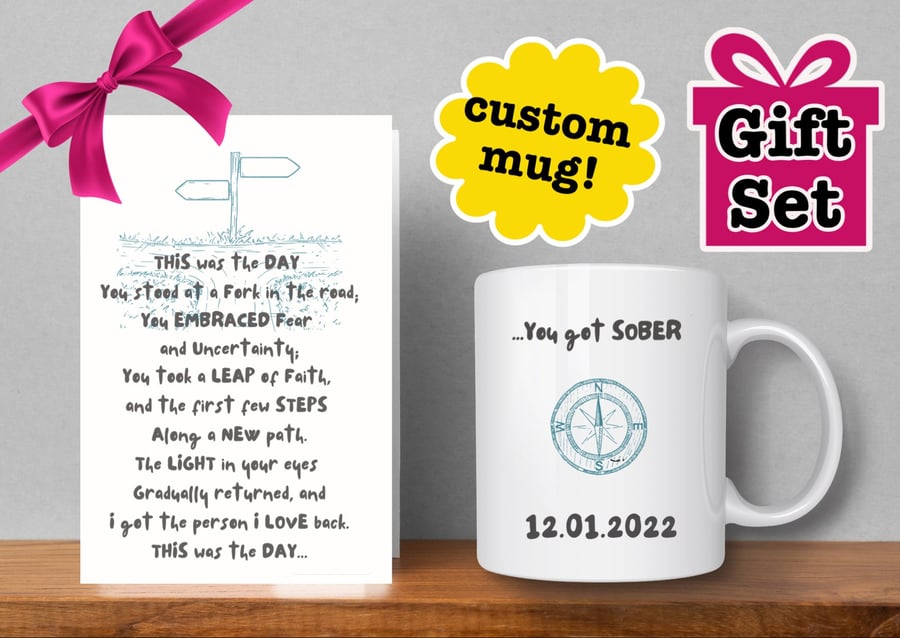 Personalisable Choose Your Date Sobriety Card and Mug - This Was The Day Sobriet