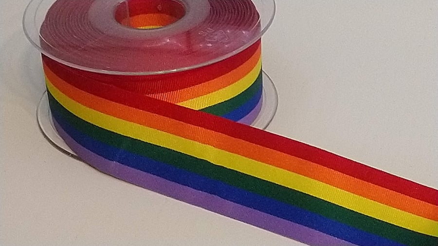 35mm Wide Grosgrain Rainbow Stripe Ribbon