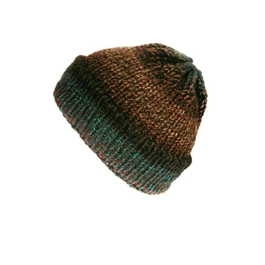 Kodiak fisherman beanie, brown and teal, Unisex, one size fits all