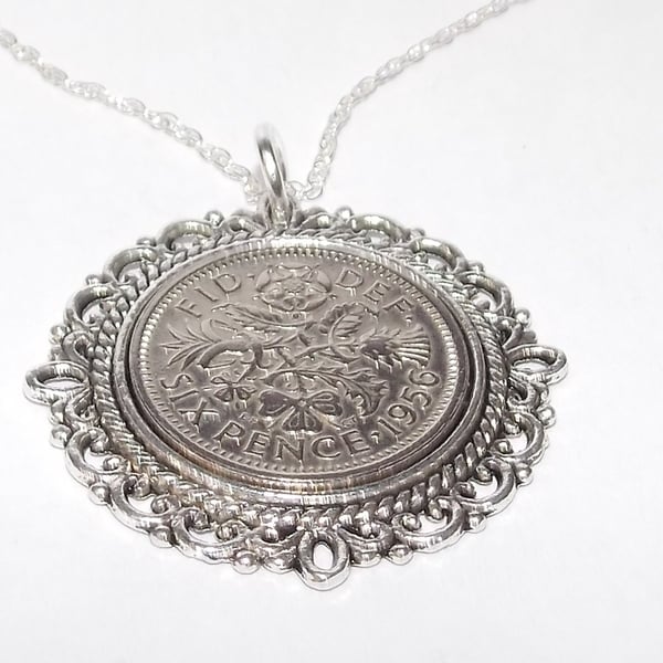 Fancy Pendant 1956 Lucky sixpence 70th Birthday plus a Sterling Silver 20in Ch