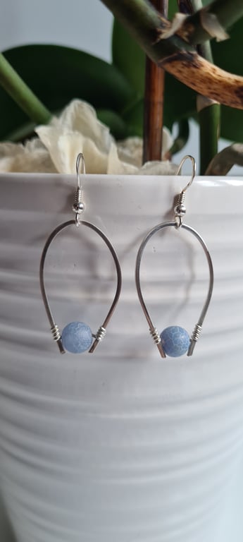 925 Silver & Blue Crackled Agate Dangle Drop Earrings Earings Gift Jewellery