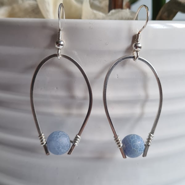 925 Silver & Blue Crackled Agate Dangle Drop Earrings Earings Gift Jewellery