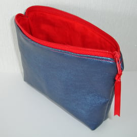 Faux Leather Electric Blue and Red Flat Base Purse Petrol