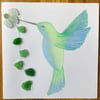 SALE-Hummingbird greetings card made with Cornish sea glass 