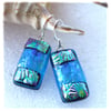 Handmade Fused Dichroic Glass Earrings T023 Teal Florentine