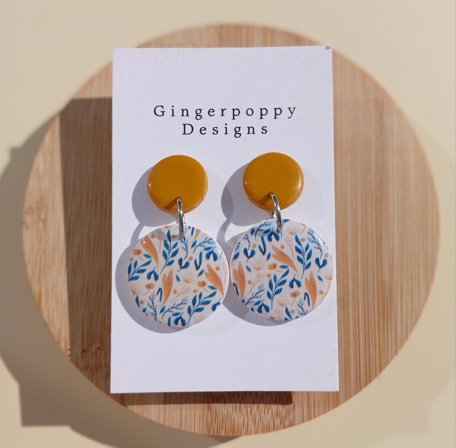 Abstract Floral Transfer Polymer Clay Earrings