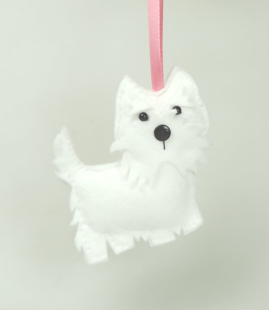 Handmade Felt West Highland White Dog, Decoration, Twig Tree Felt Doggy