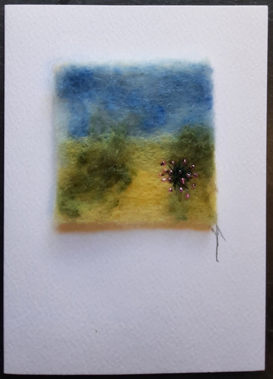 'Sea Pink in the Dunes' Felted Scene Blank Greeting Card 