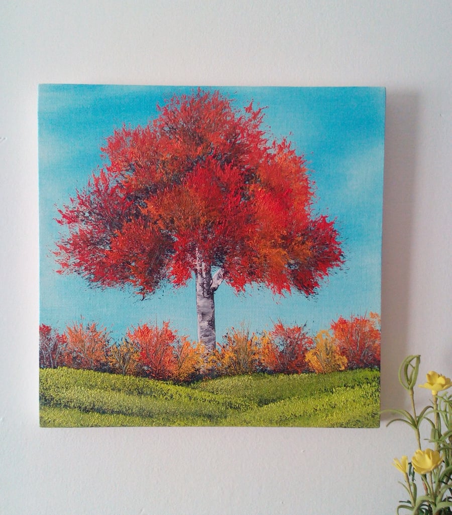 Original Oil Painting, Red Tree 