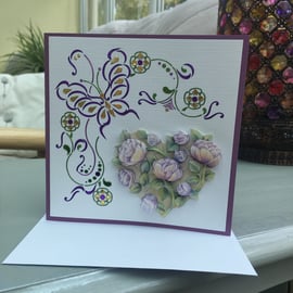 Floral heart decoupage card