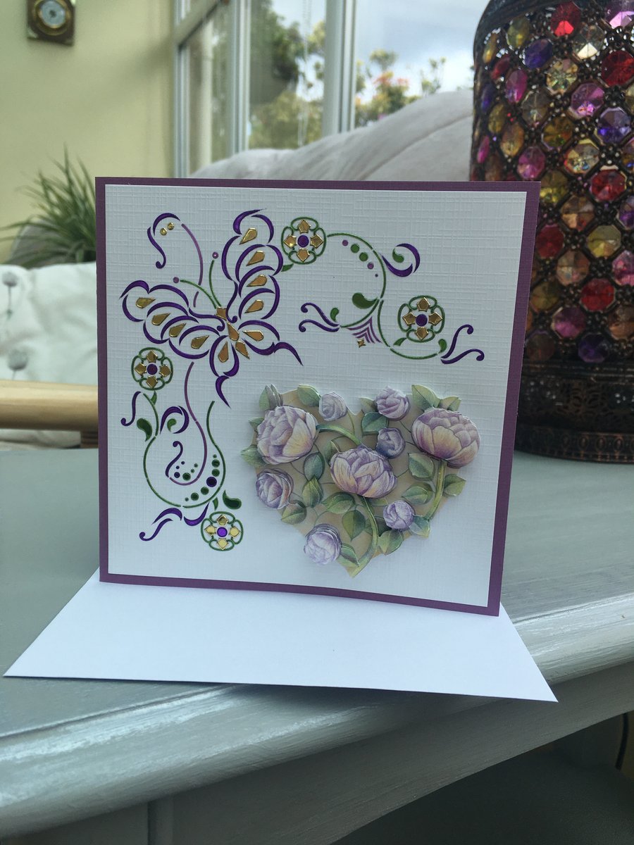 Floral heart decoupage card