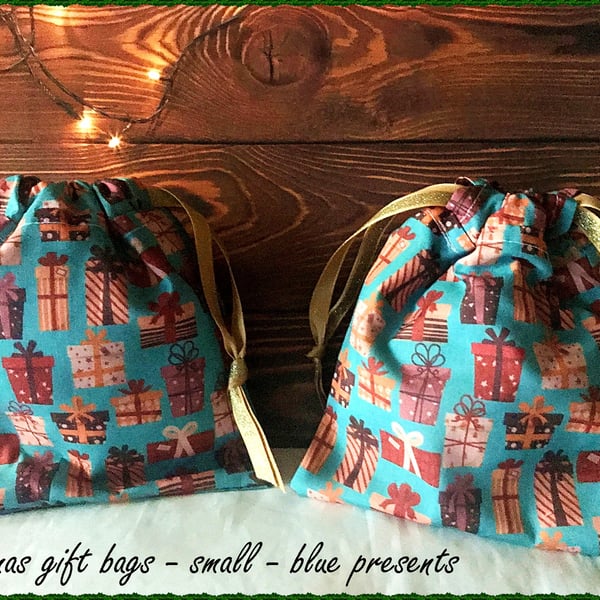 Presents Christmas Drawstring Gift Bag, Eco Friendly Reusable Fabric Bag