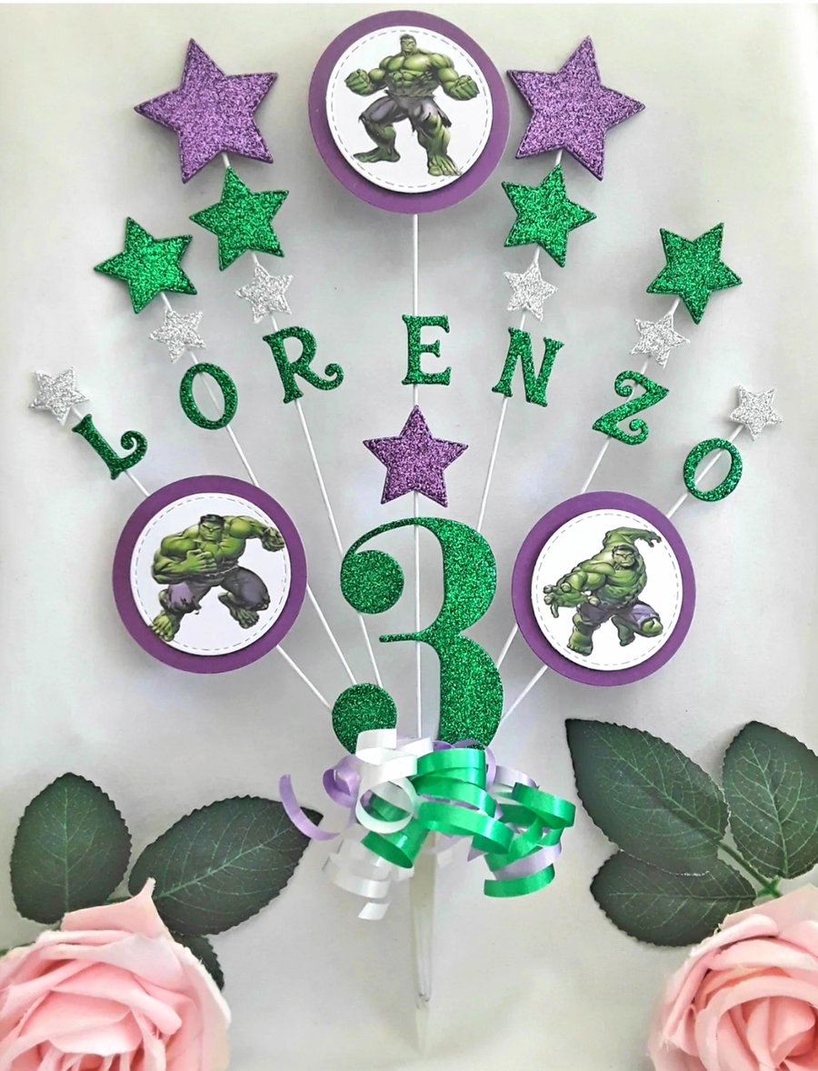 Personalised Hulk Cake Topper, Hulk Centrepiece, Hulk Party Decor