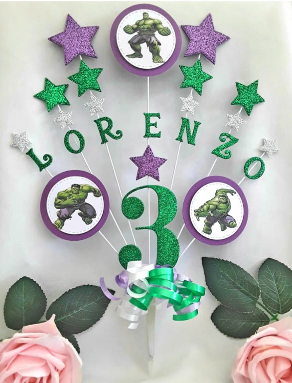 Personalised Hulk Cake Topper, Hulk Centrepiece, Hulk Party Decor