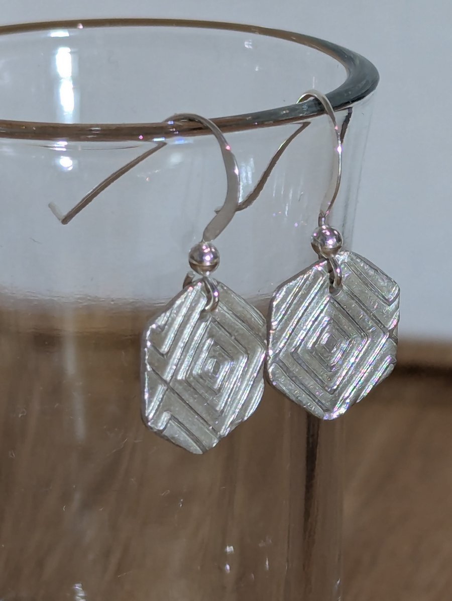 Fine Silver Hexagon Earrings
